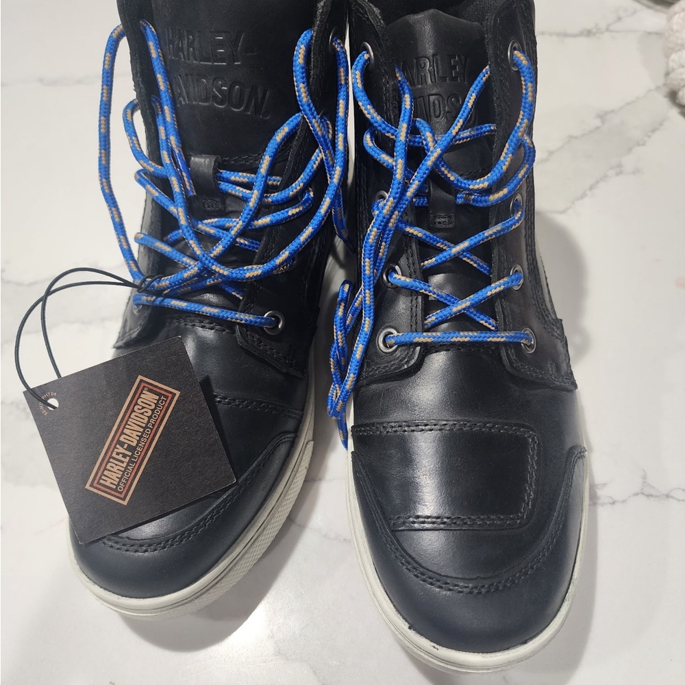 Harley-Davidson Black and Blue Leather Boots